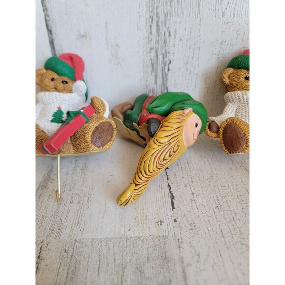 Ledge hanging bear stocking holder elf Xmas home decor set figure - Picture 4 of 6